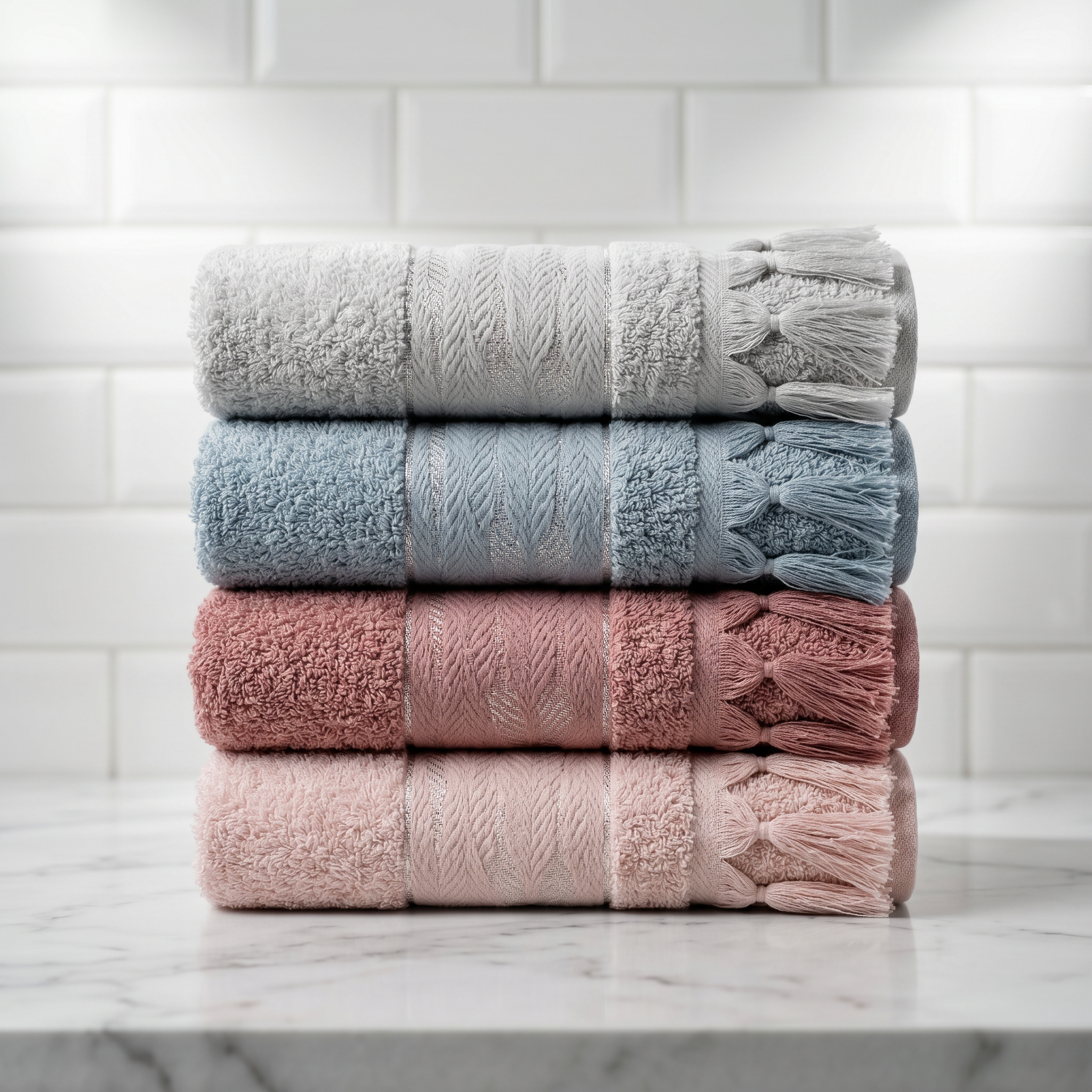 Tassel Border Face Towels Bundle (4 pcs)